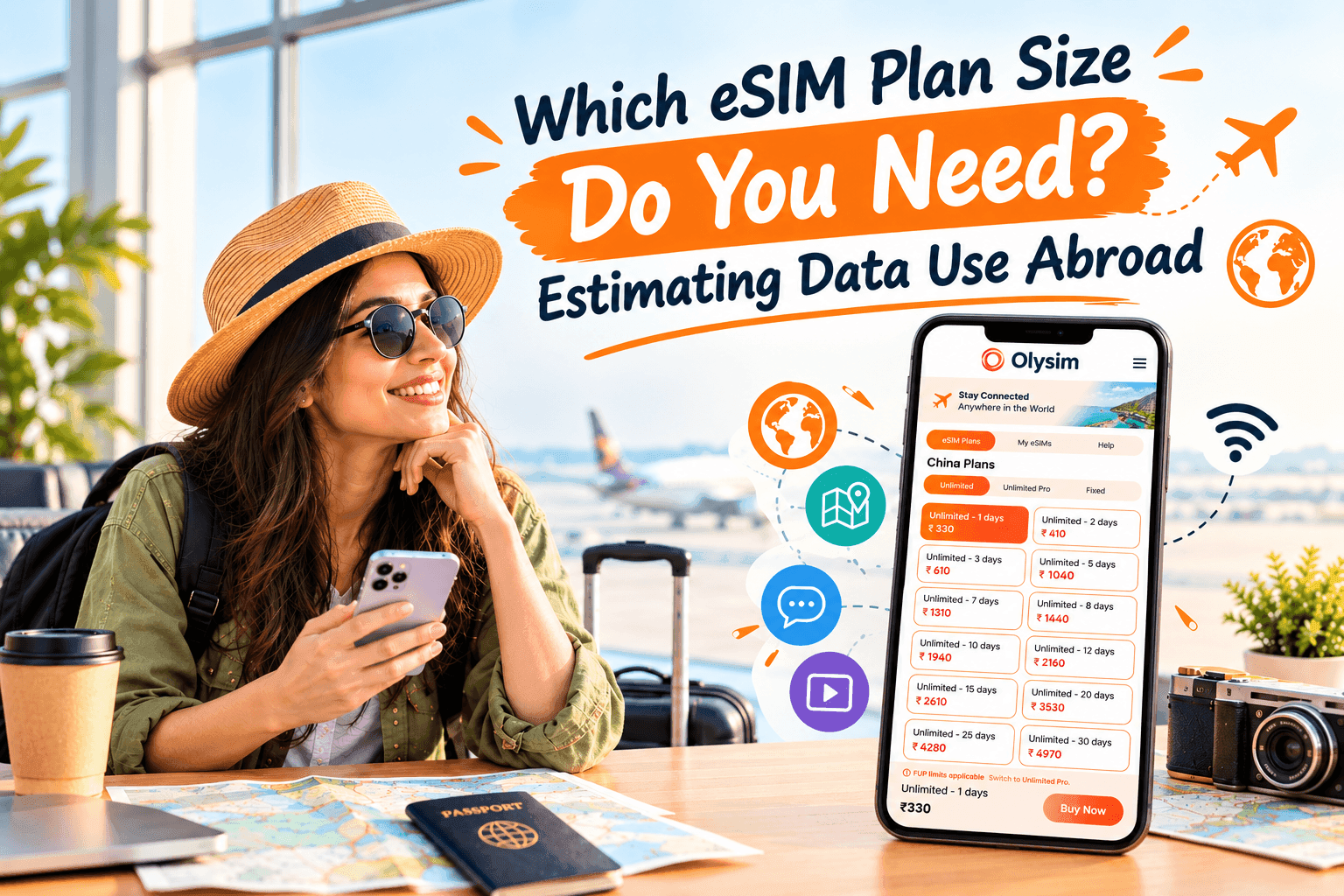 Traveller checking a map on a phone at a train station while planning data use abroad