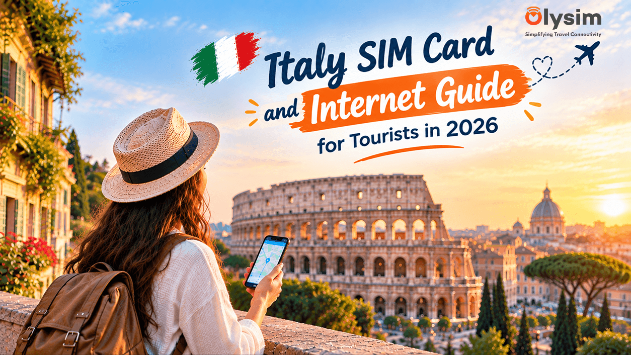 Traveller with a suitcase checking a phone near the Colosseum in Rome Italy