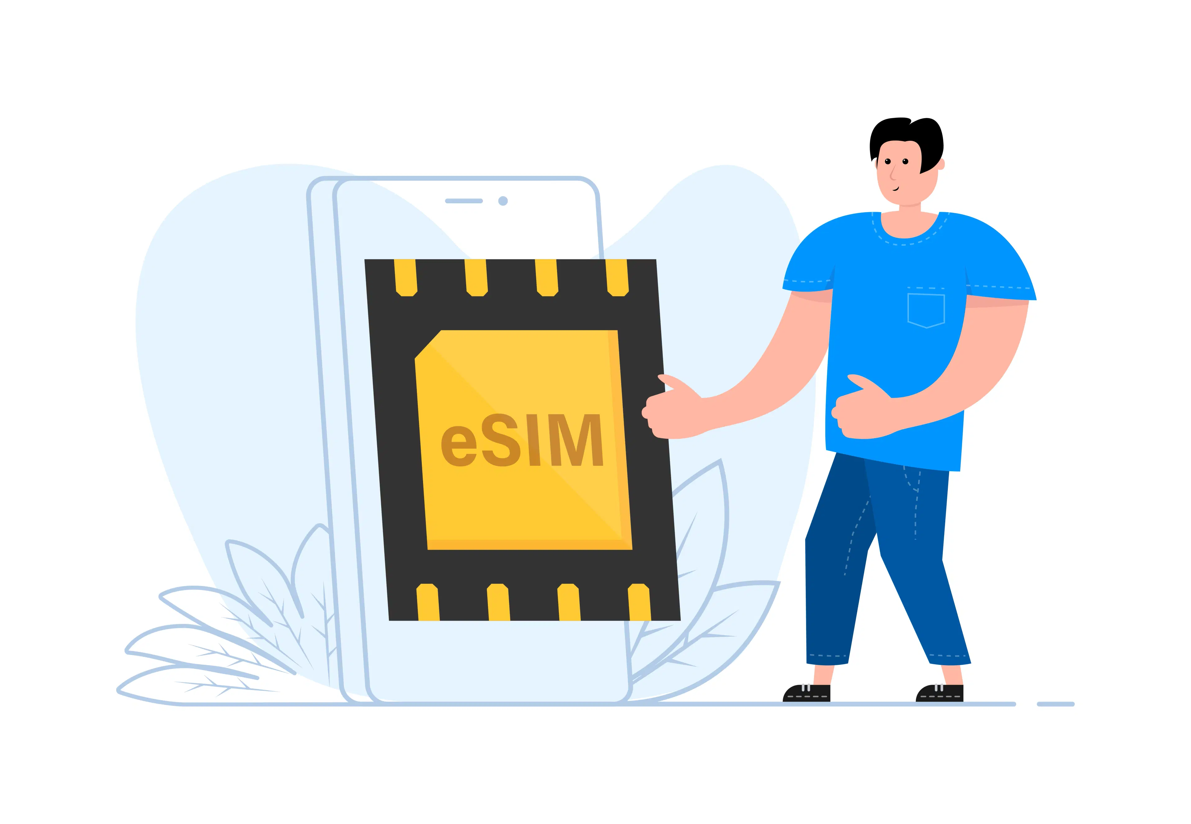 Traveler using smartphone with eSIM enabled, showcasing global connectivity and prepaid travel benefits