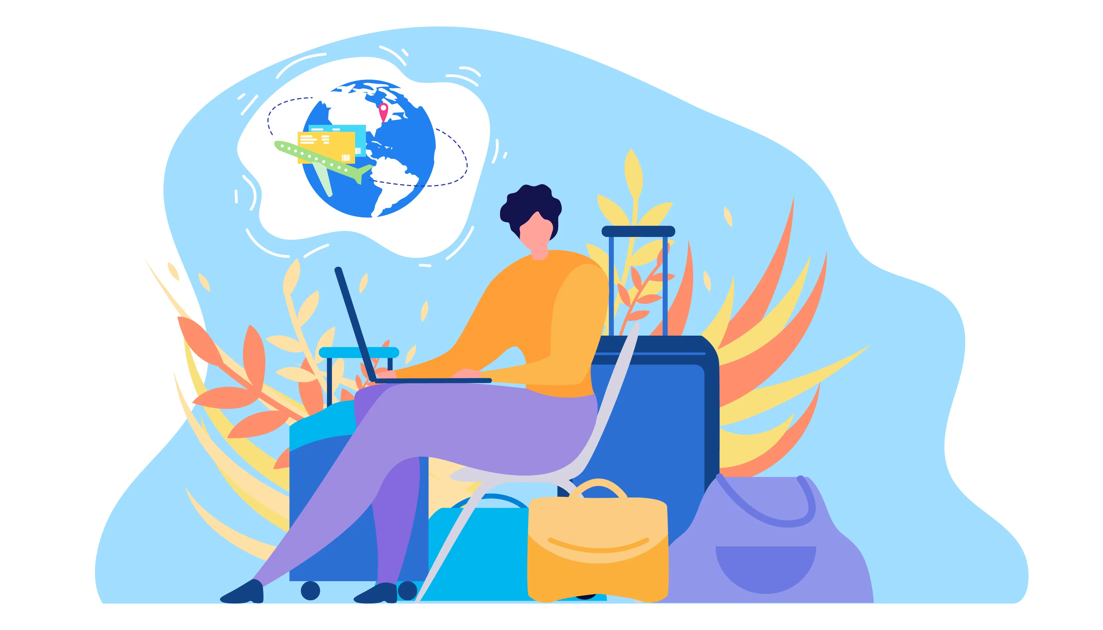 Traveler starting a New Year journey with organized luggage and seamless mobile connectivity