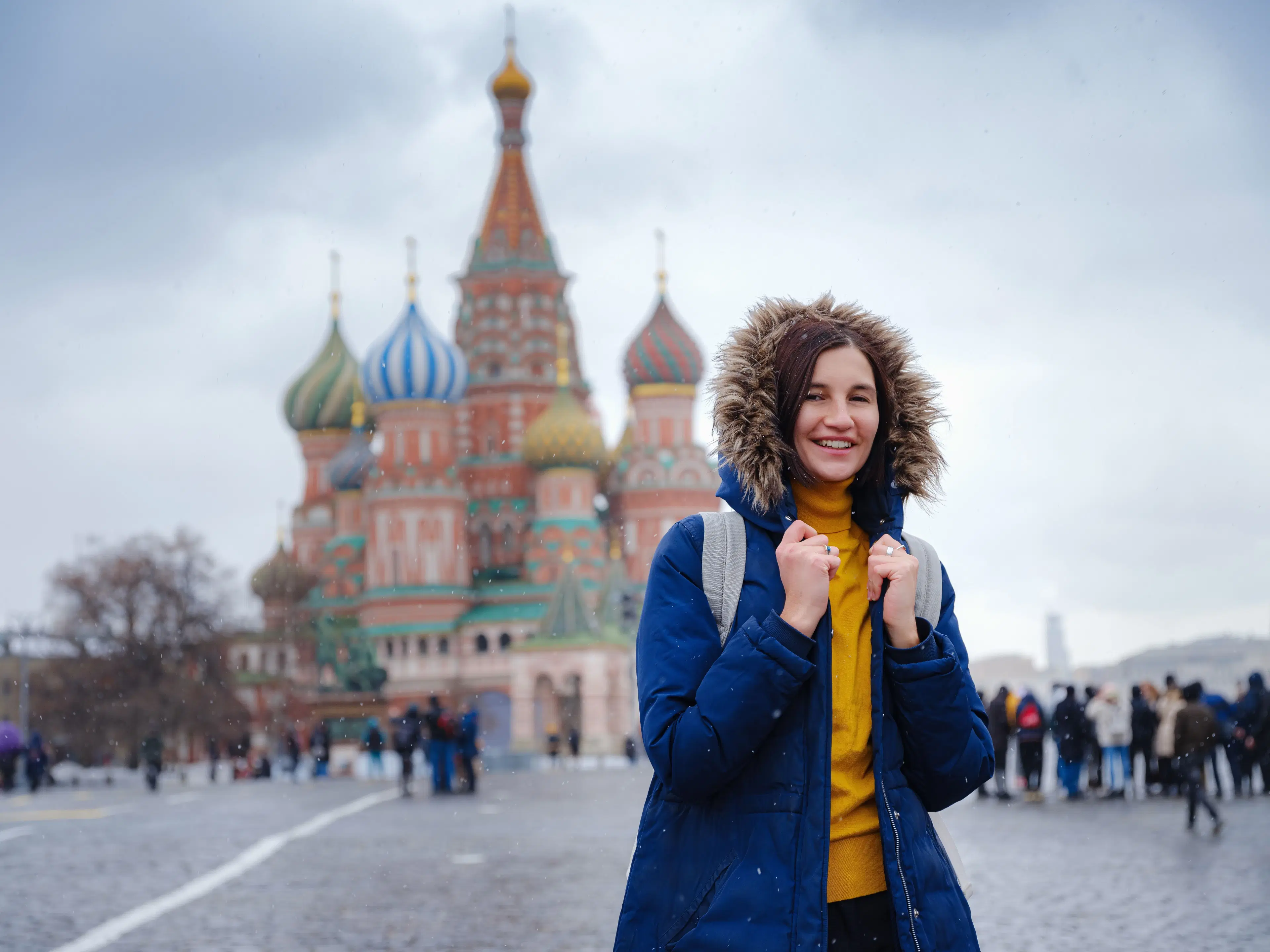 International traveler in Russia using mobile connectivity with travel SIM